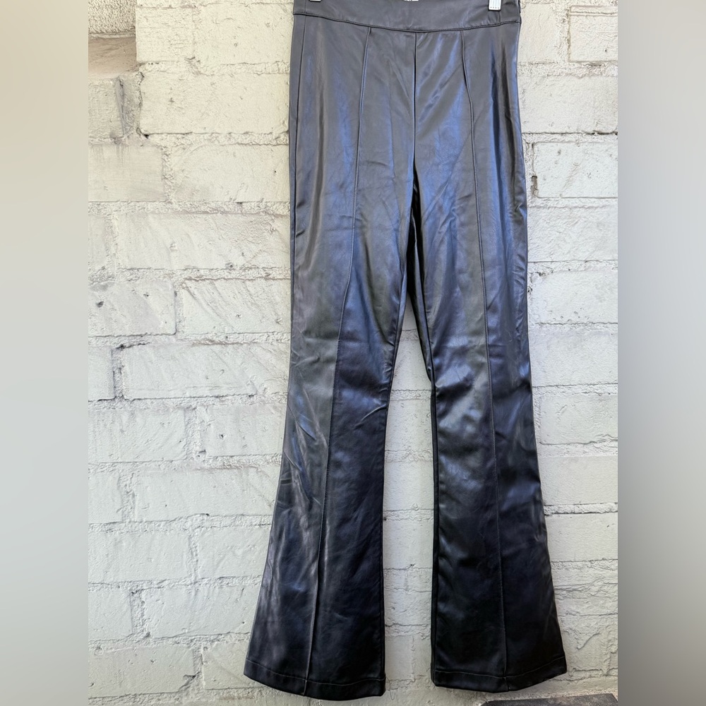 Princess Polly Faux Leather Flare Pants Black Size 2 NWT